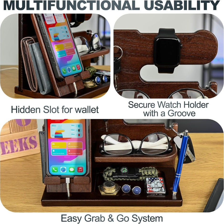 Wood Nightstand Docking Station for Men - gift idea (2)