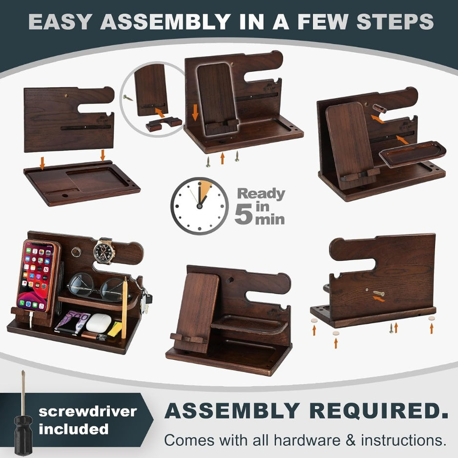 Wood Nightstand Docking Station for Men - gift idea (4)