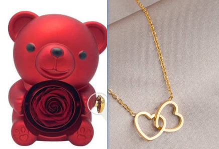 Rotating Rose Teddy Bear Jewelry Box