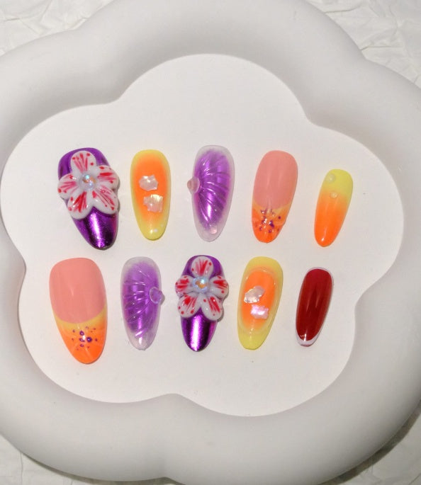 Floral Fantasy Rainbow Press-On Nails