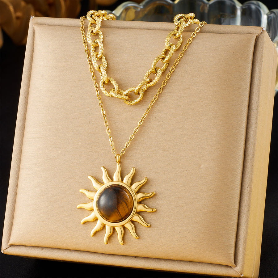 Sun Pendant Double-Layer Necklace