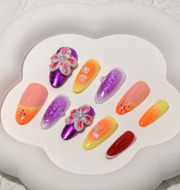 Floral Fantasy Rainbow Press-On Nails