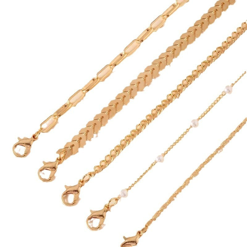 5-Piece Pearl Anklet Set