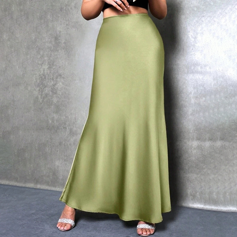 Satin High-Waist Flared Midi Skirt