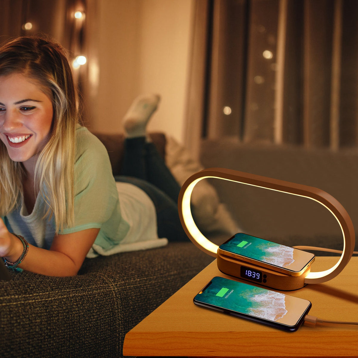 Bedside Lamp with Clock & Wireless Charger - gift idea (5)