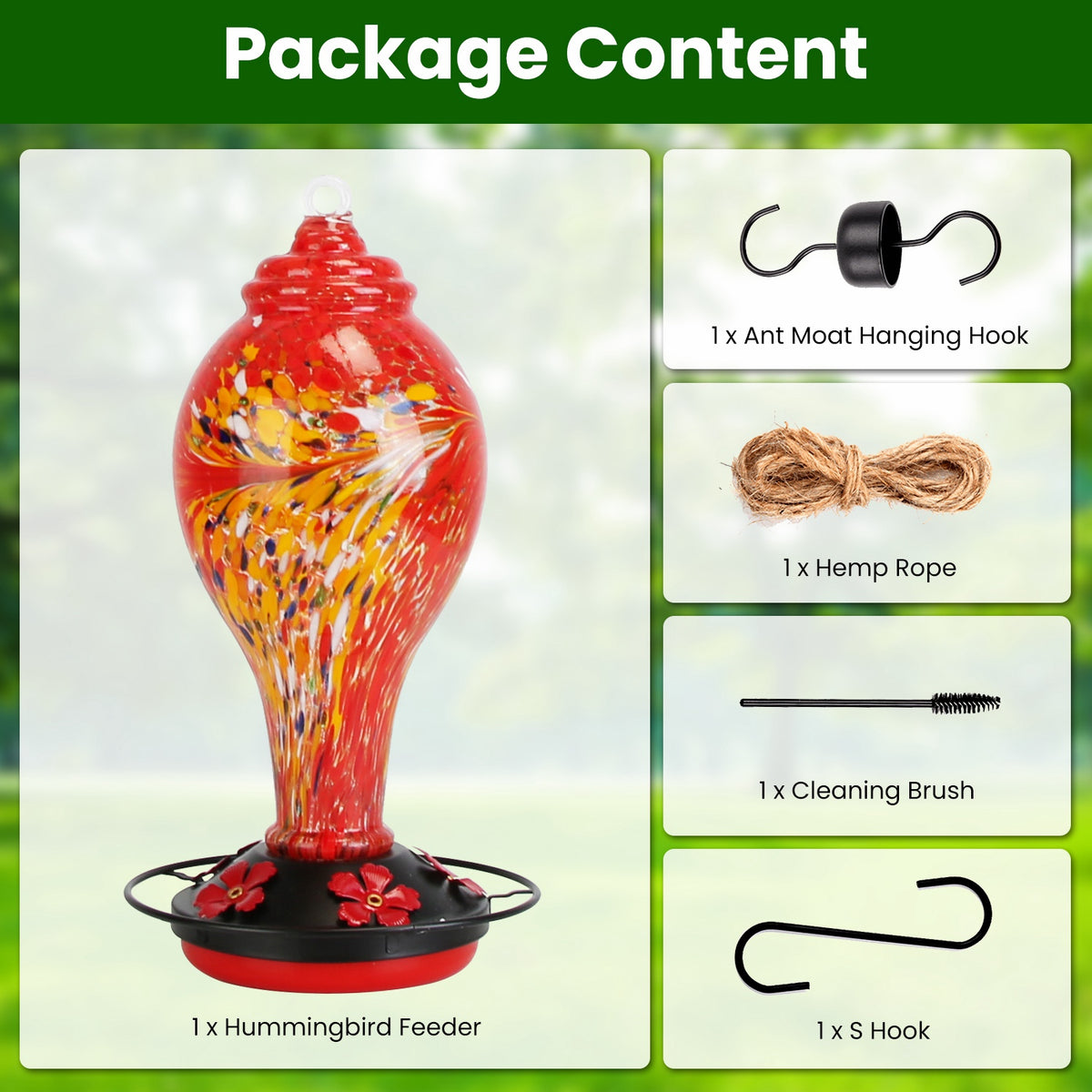 Hand-Blown Glass Hummingbird Feeder - gift idea (7)