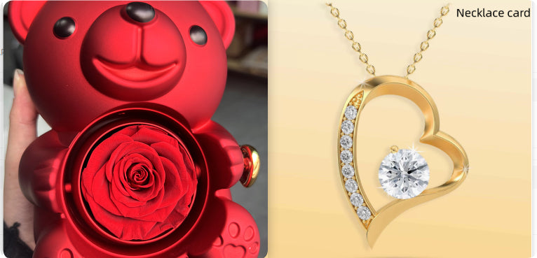 Rotating Rose Teddy Bear Jewelry Box