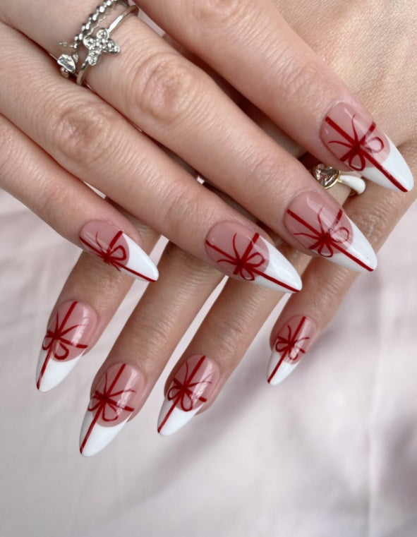 Red Ribbon Gift Press-On Nails