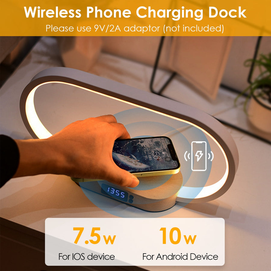 Bedside Lamp with Clock & Wireless Charger - gift idea