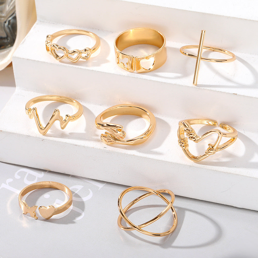 Cross Love Hug Heart Wide Ring Set
