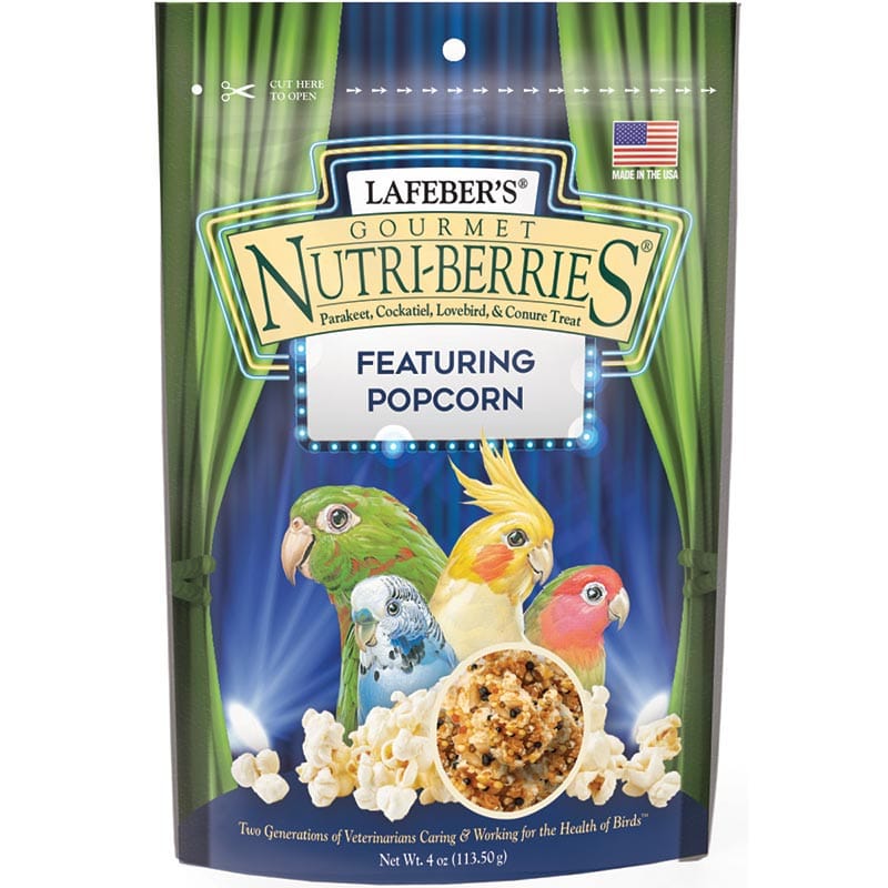 Lafeber Popcorn Nutri-Berrie treats for cockatiels and parakeets, 4 oz bag