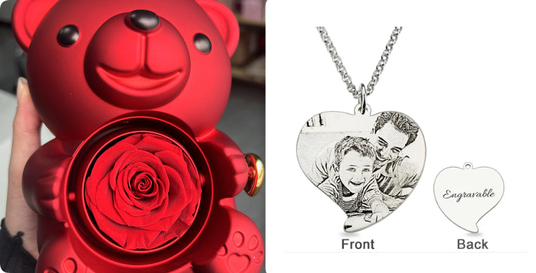 Rotating Rose Teddy Bear Jewelry Box
