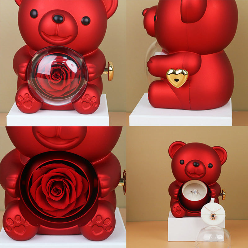 Rotating Rose Teddy Bear Jewelry Box