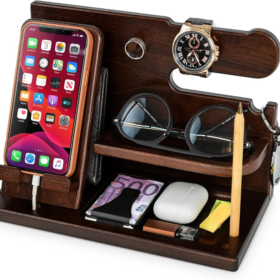 Wood Nightstand Docking Station for Men - gift idea