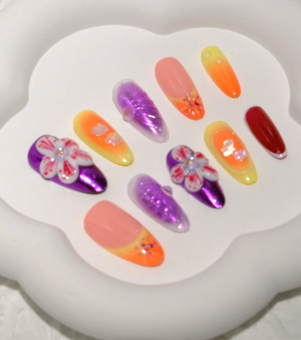 Floral Fantasy Rainbow Press-On Nails
