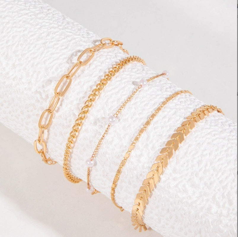 5-Piece Pearl Anklet Set