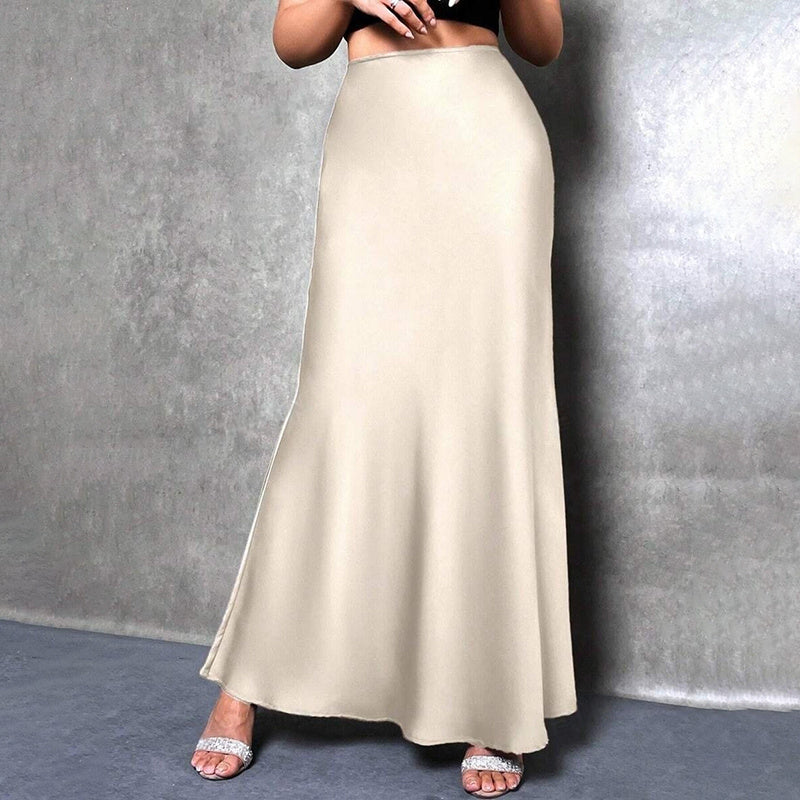 Satin High-Waist Flared Midi Skirt