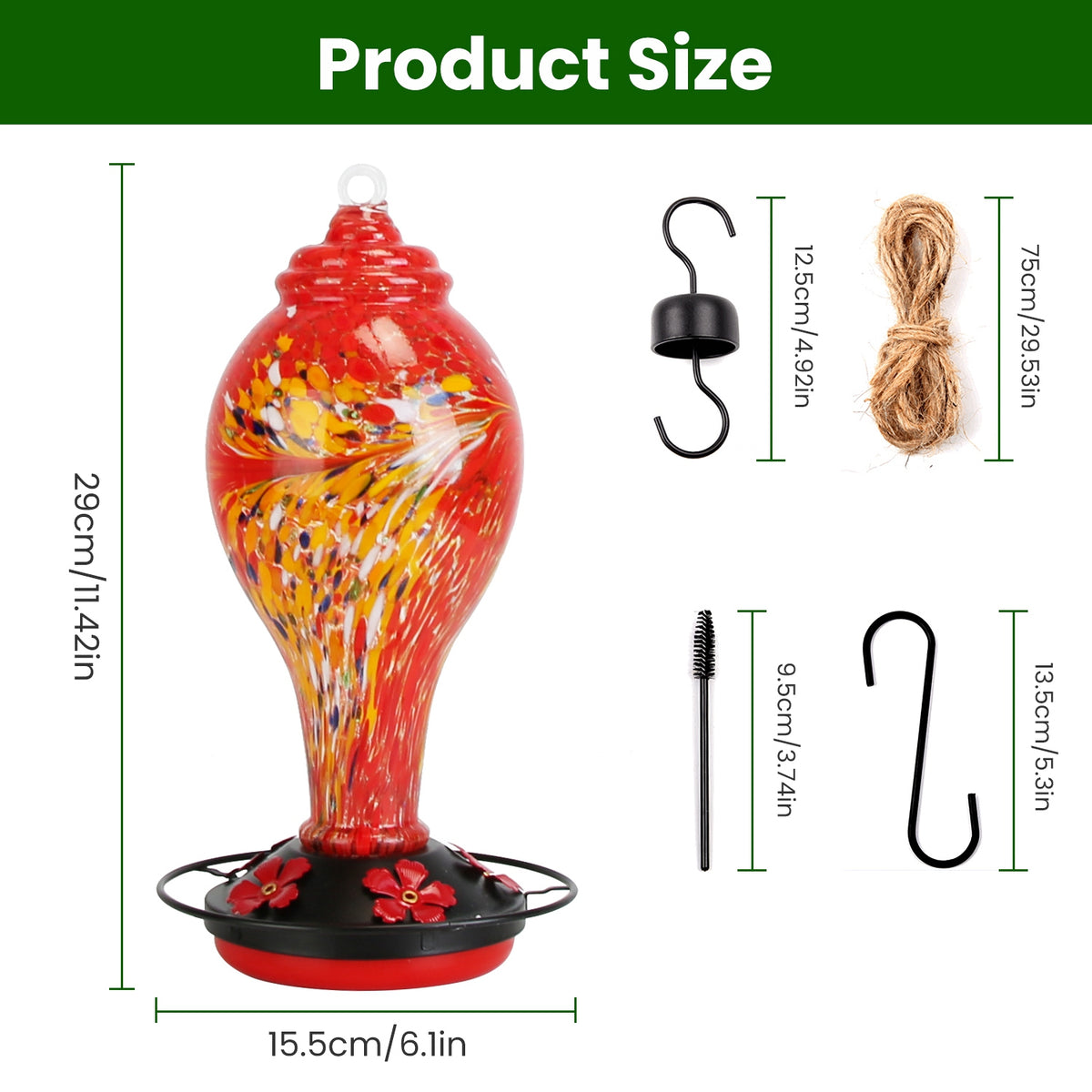 Hand-Blown Glass Hummingbird Feeder - gift idea (4)