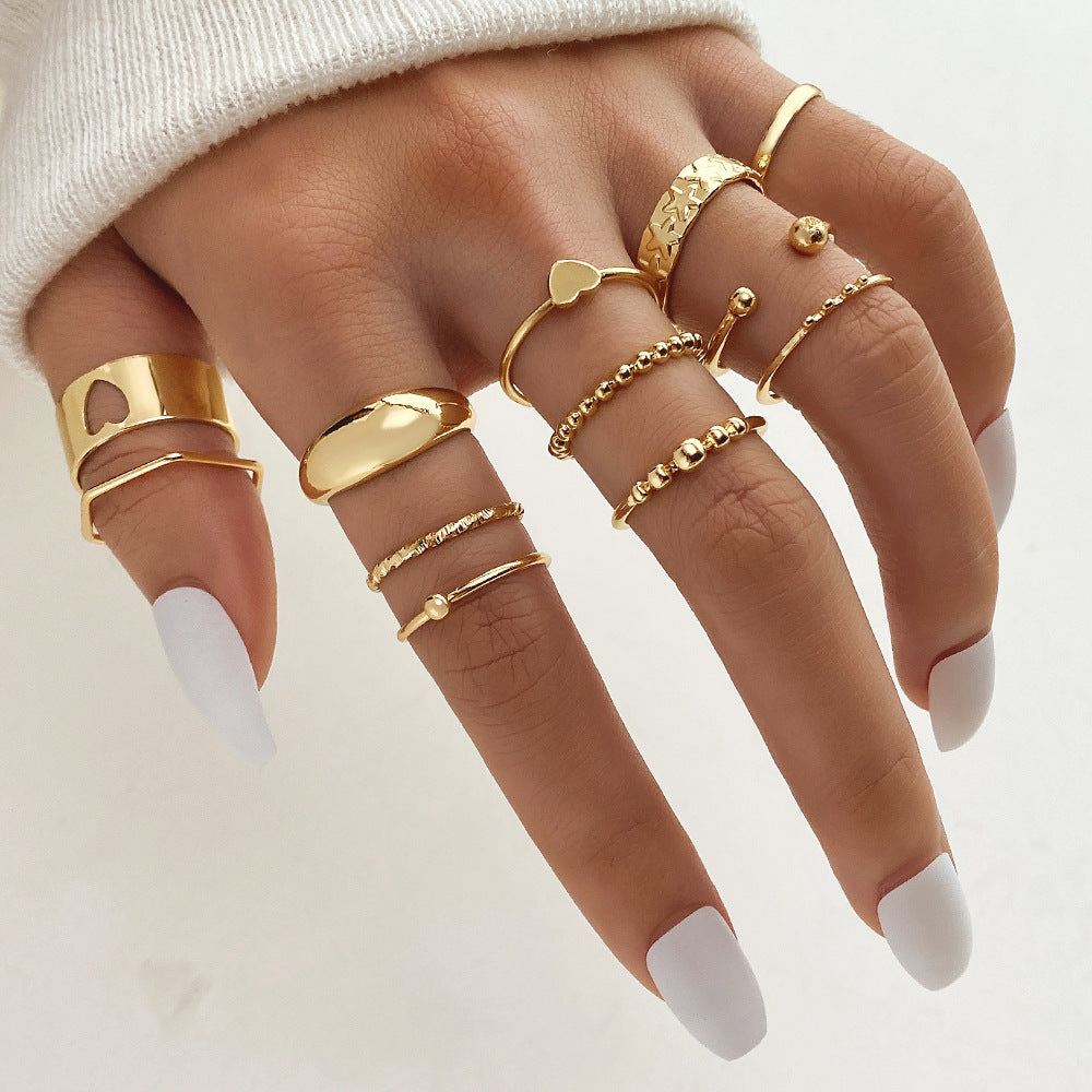 Cross Love Hug Heart Wide Ring Set