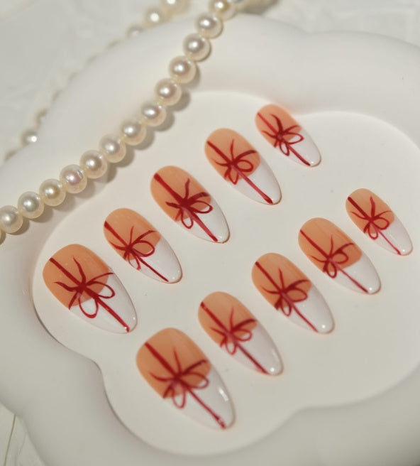 Red Ribbon Gift Press-On Nails
