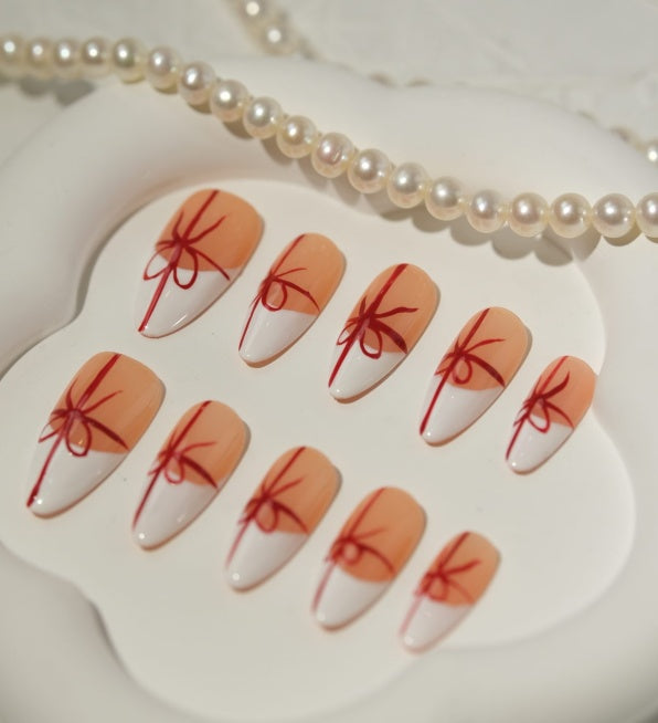 Red Ribbon Gift Press-On Nails