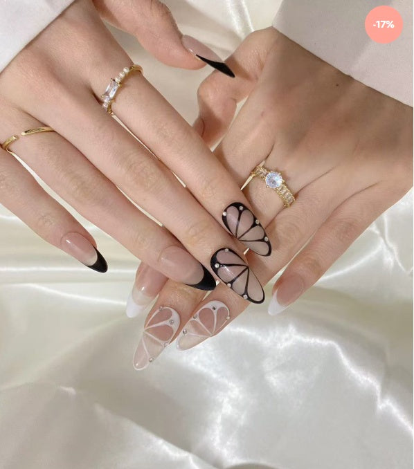 Grey Butterfly French Press-On Nails