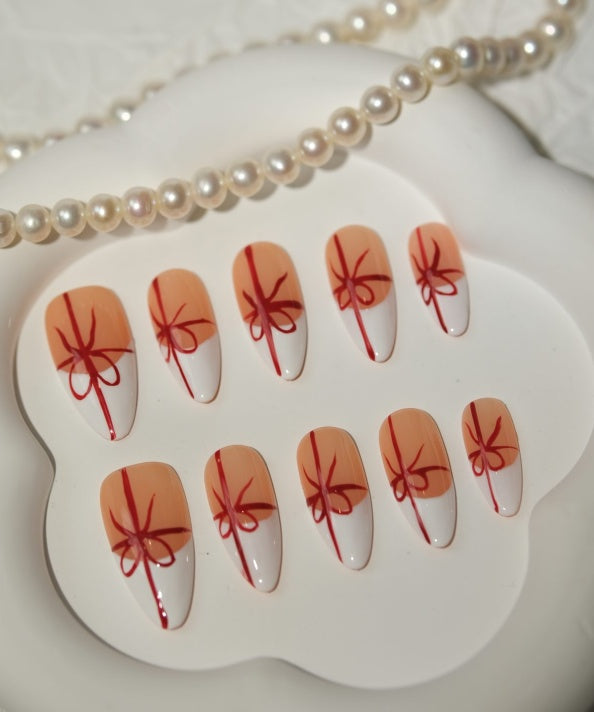 Red Ribbon Gift Press-On Nails