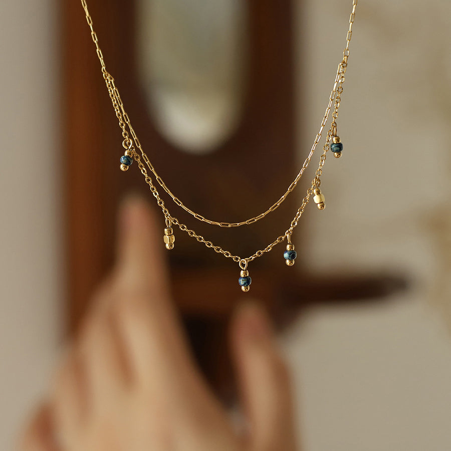 Antique Blue Beads Pendant Necklace