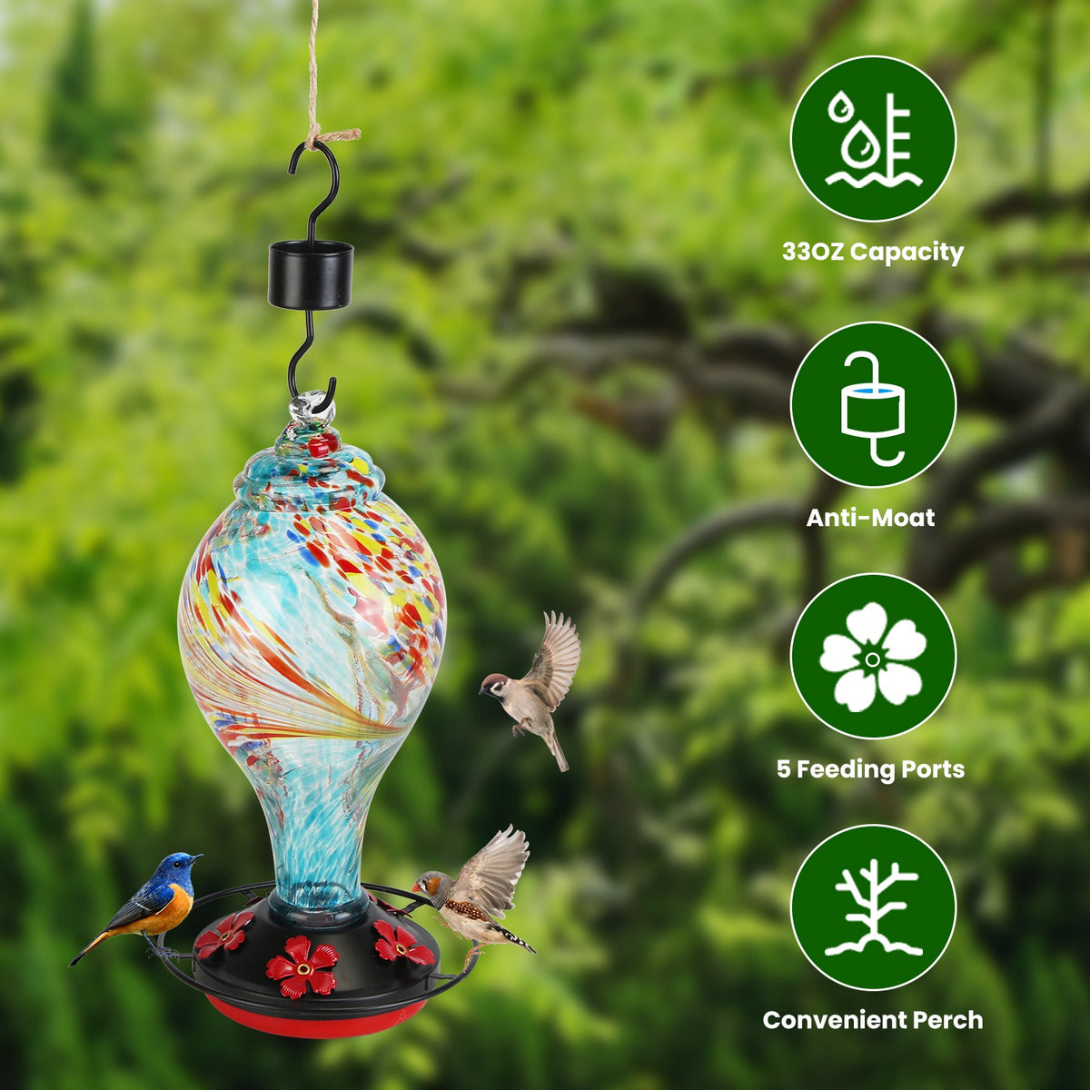 Hand-Blown Glass Hummingbird Feeder - gift idea (2)