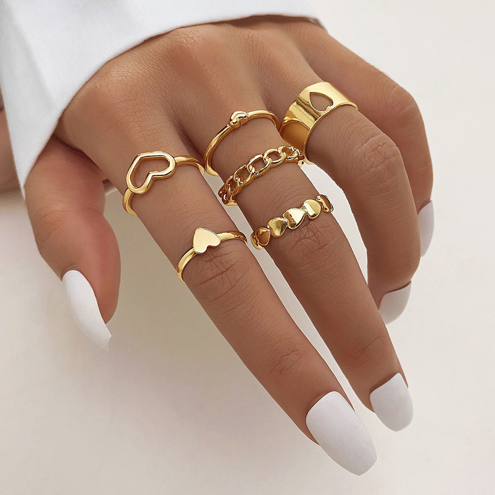 Cross Love Hug Heart Wide Ring Set