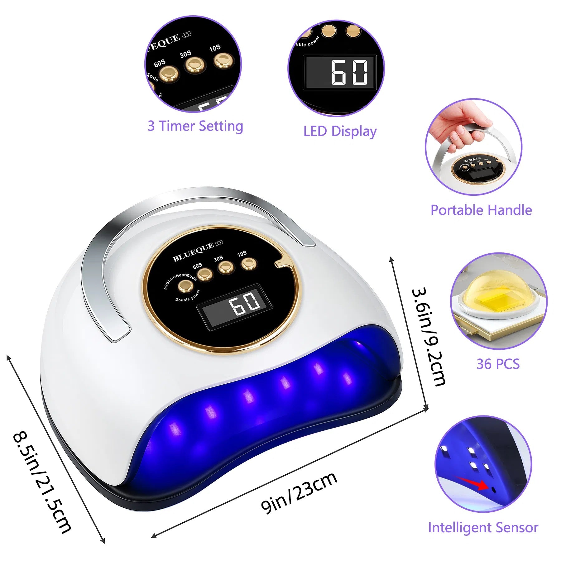 Farooze 180W UV LED Nail Lamp With 3 Timers And Automatic Sensor Professional Nail Light - White