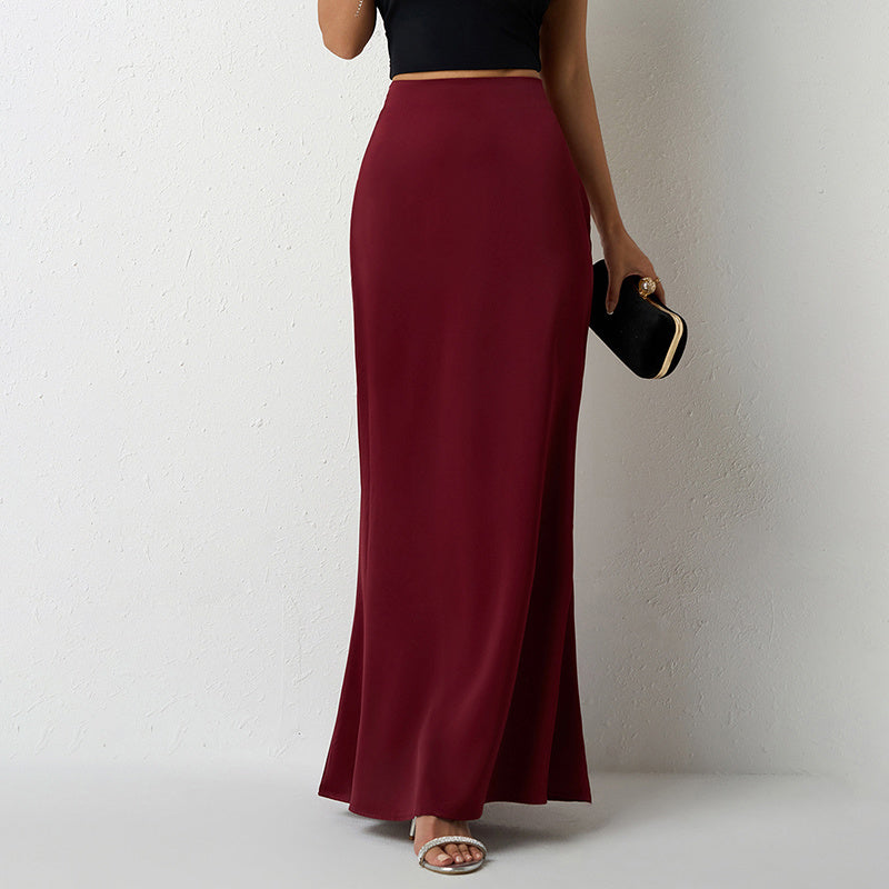 Satin High-Waist Flared Midi Skirt
