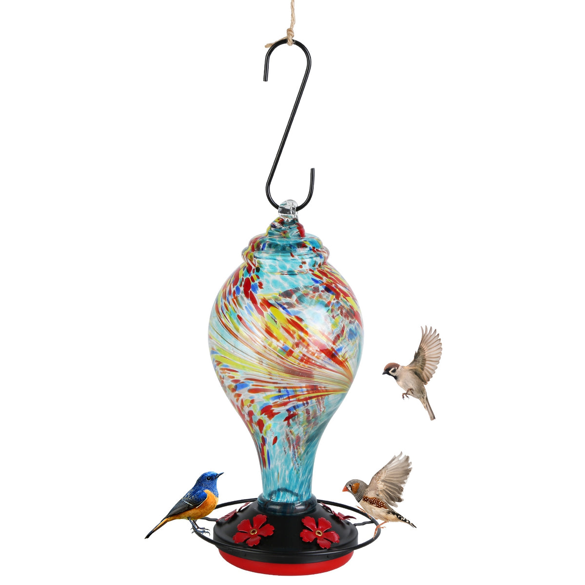 Hand-Blown Glass Hummingbird Feeder - gift idea (12)