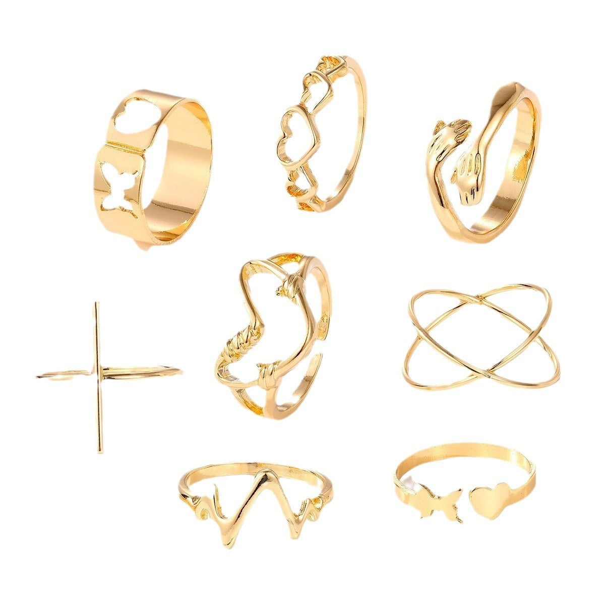 Cross Love Hug Heart Wide Ring Set
