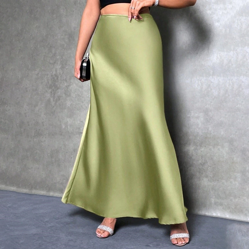 Satin High-Waist Flared Midi Skirt