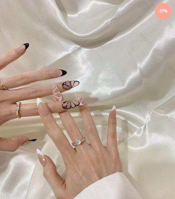 Grey Butterfly French Press-On Nails