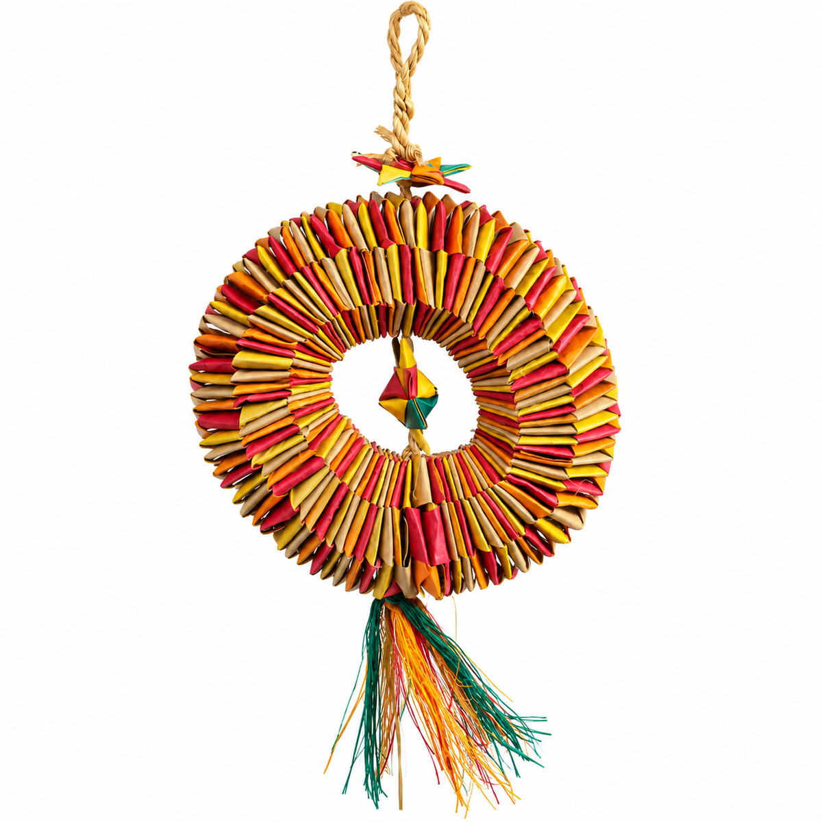 Planet Pleasures Bird Tire with Star — Woven Palm Ring Toy for Parrots