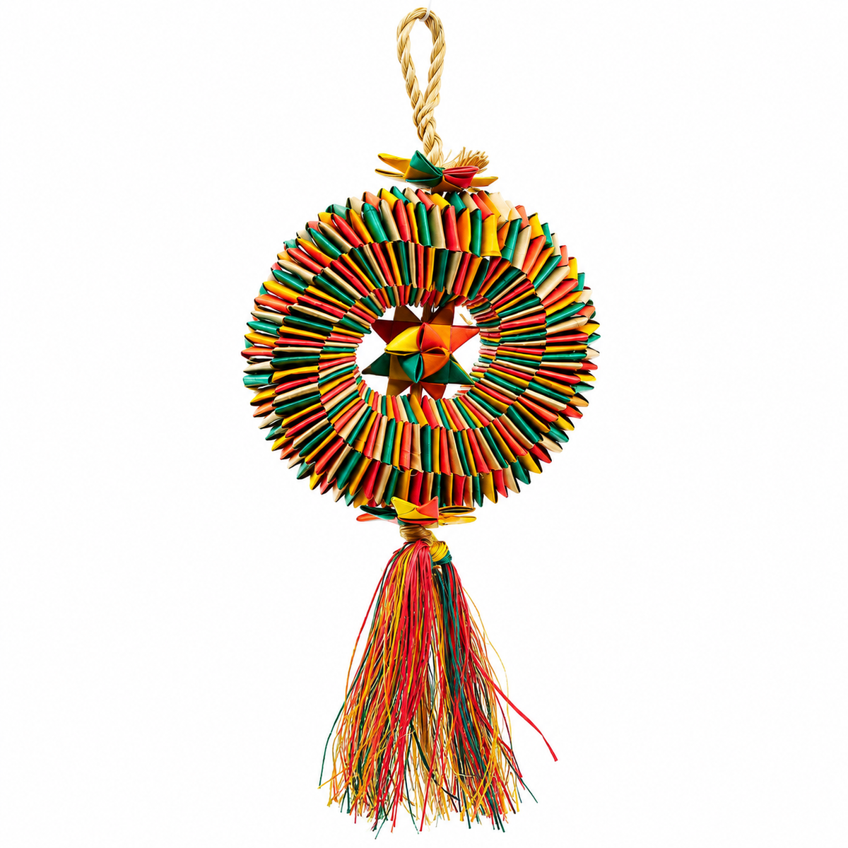 Planet Pleasures Bird Tire with Star — Woven Palm Ring Toy for Parrots