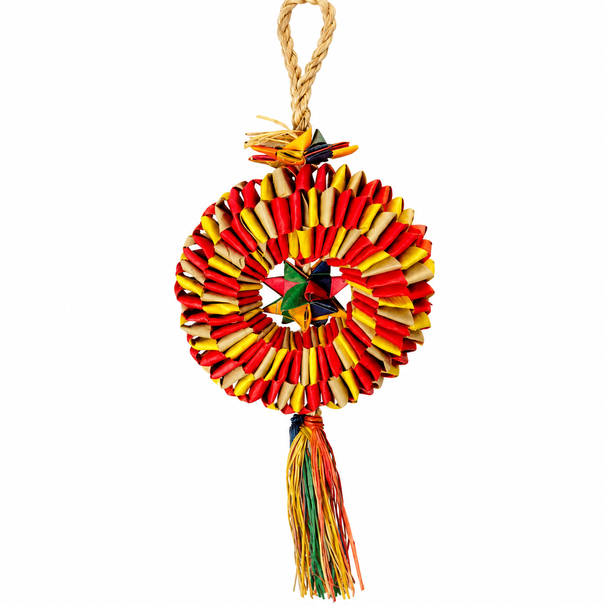Planet Pleasures Bird Tire with Star — Woven Palm Ring Toy for Parrots