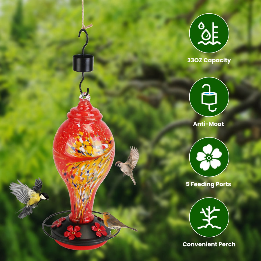 Hand-Blown Glass Hummingbird Feeder - gift idea