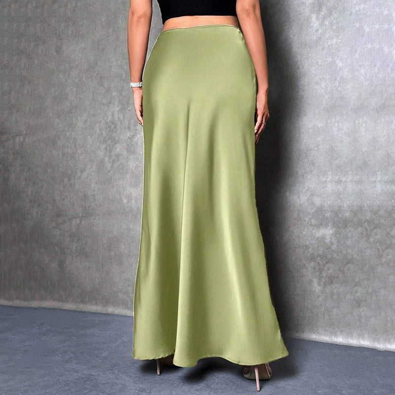 Satin High-Waist Flared Midi Skirt