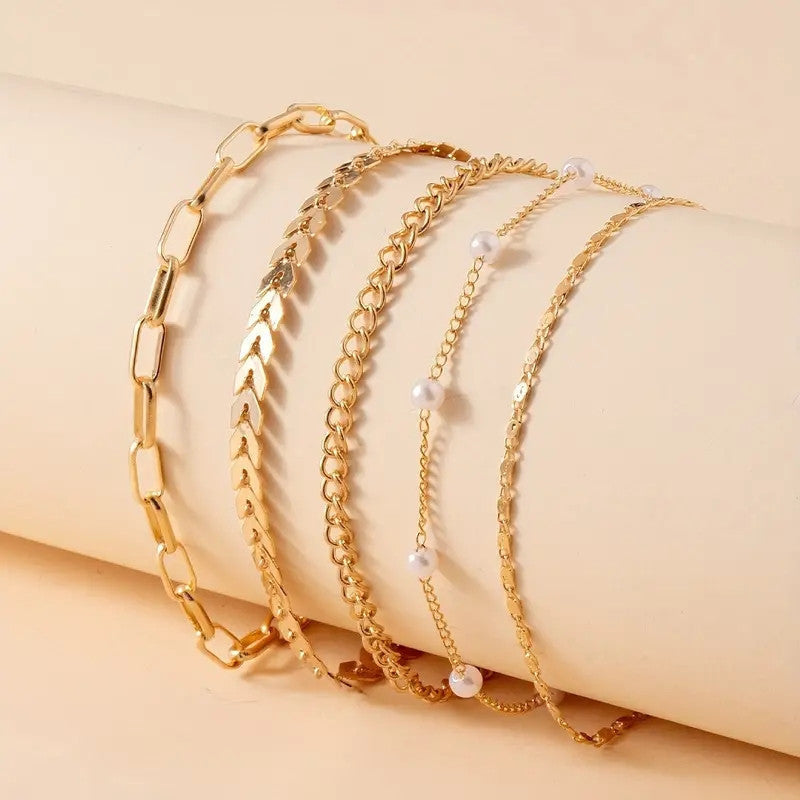 5-Piece Pearl Anklet Set