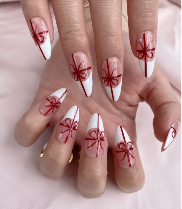 Red Ribbon Gift Press-On Nails