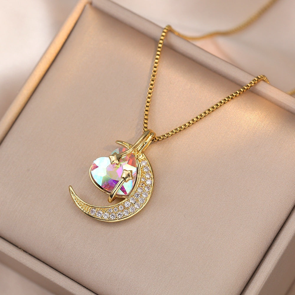 Titanium Star & Moon Pendant Necklace