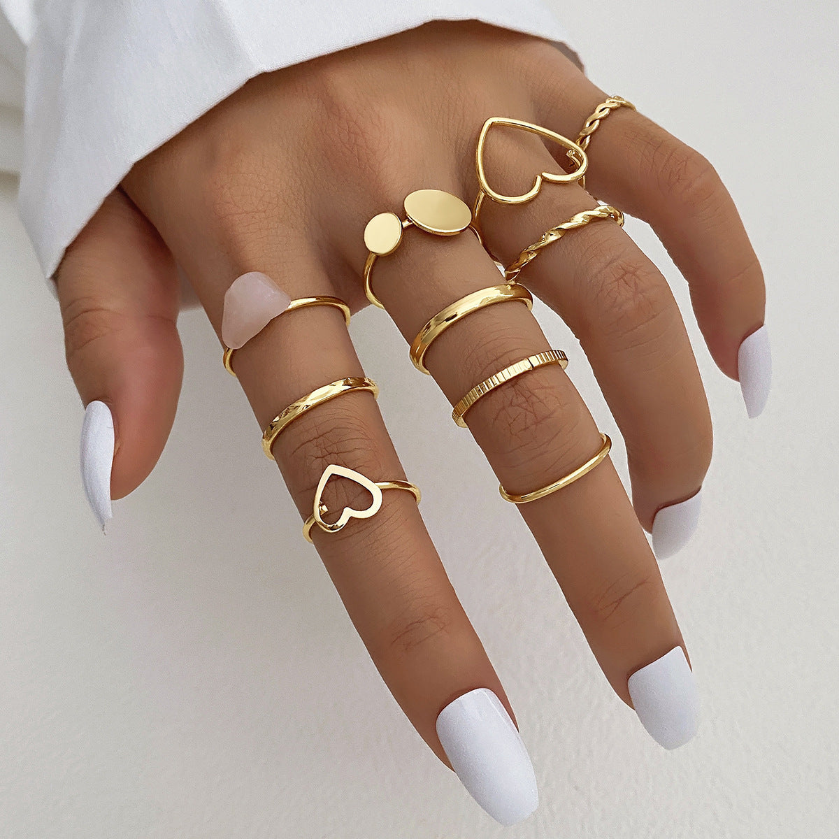 Cross Love Hug Heart Wide Ring Set