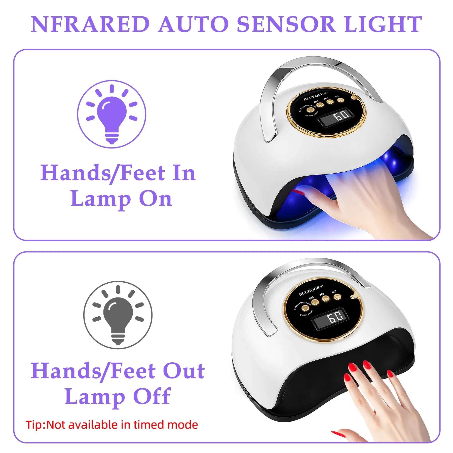 Farooze 180W UV LED Nail Lamp With 3 Timers And Automatic Sensor Professional Nail Light - White