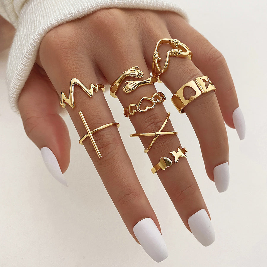 Cross Love Hug Heart Wide Ring Set