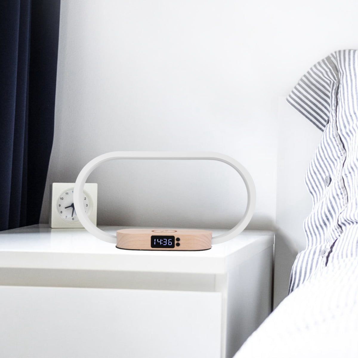 Bedside Lamp with Clock & Wireless Charger - gift idea (8)