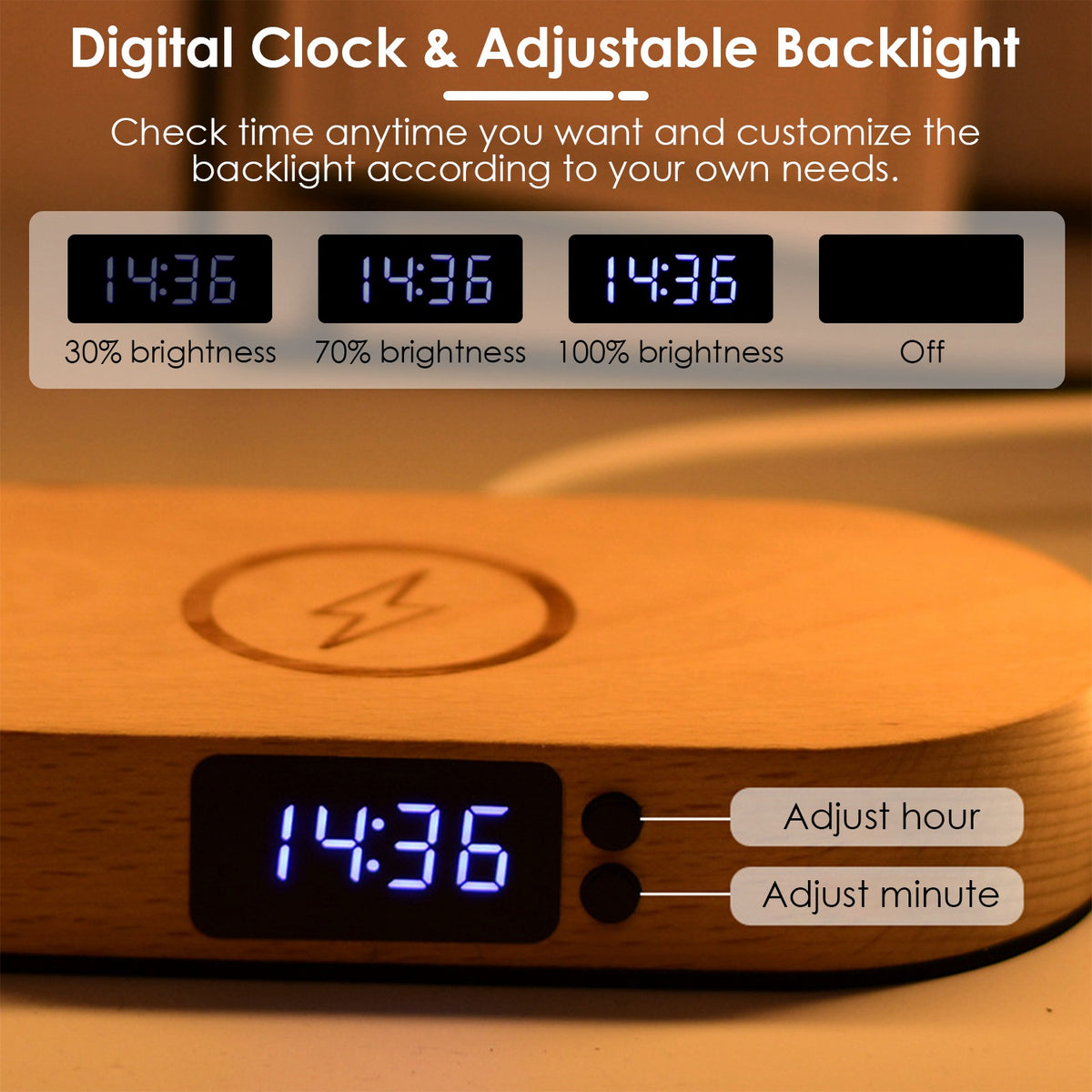 Bedside Lamp with Clock & Wireless Charger - gift idea (6)