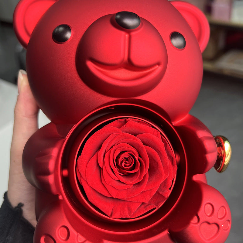 Rotating Rose Teddy Bear Jewelry Box